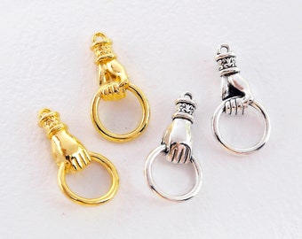 10Pcs Antique Silver Hand Charm, Love Earrings Charms, Gold Hand bracelet Earring connectors, Necklace Pendant, Jewelry Supplies (NZG666)