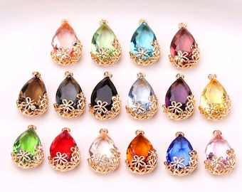 50pcs Drop Geometric Shape Zircon Connector Charm, Glass Bracelet Earring Charms, Crystal Gemstone Earring Pendant Charm Wholesale (TR-153)