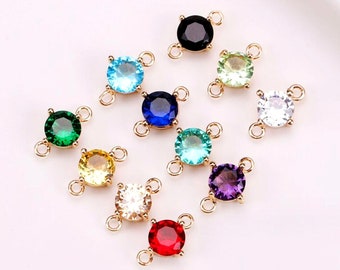 30pcs Mini Circle Shape Zircon Connector Charm, Birthstone Charms Earring , Crystal Gemstone Earring Pendant Charm Wholesale (TR-198)