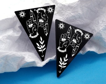 Black Acrylic Earrings - Charms - Hand Earring Charms - Triangle Acrylic Pendants - Earring Findings - Jewelry Supplies  (BAG030)