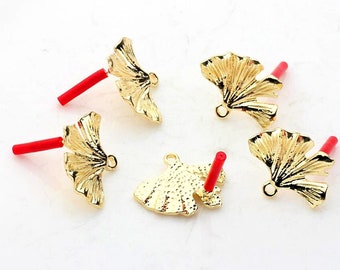 10pcs Gold plated alloy earring post, Ginkgo Leaf earring charms, earring connector-earring pendant-earring findings jewelry supply (KE170)