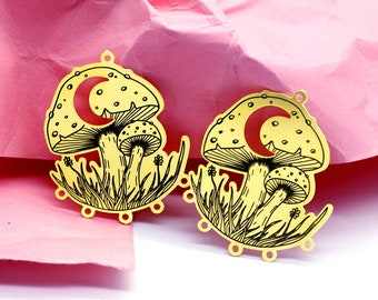 Brass Earring Charms, Engraved Charms, Mushroom Charms, Brass Jewelry Supplies, Mushroom Earrings Charms, Mushroom Necklace Pendants(ERD437）