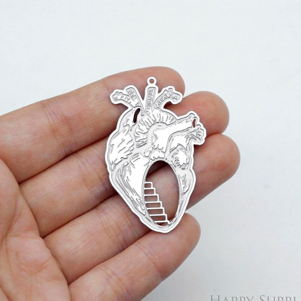 Heart Etched Stainless Steel Charms, Staircase Corroded Charms, Stainless Steel Jewelry Supplies, DIY Necklace,Blood Vessel Earrings(SSB833)