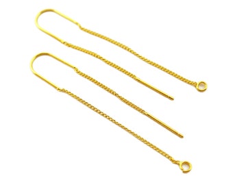 Real Gold plated U shaped ear thread with loop, long earring chain, earring threads wires, 18k gold plated dainty earring findings(ZE161)