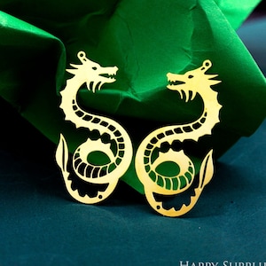 Raw Brass Dragon Charms, Dragon Pendants, Brass Findings, Necklace Pendants, Dragon Earrings Charms, Jewelry Supplies, Animal Charms(RD2511)