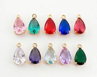 10pcs Mini Drop Shape Zircon Connector Charm, Birthstone Charms Earring , Crystal Gemstone Earring Pendant Charm Wholesale - 7X10mm