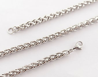 Stainless steel necklace chain, chain necklace for men, chain for women, chain for pendant, 3/4/5/6/7mm- Braid Chain (W108)