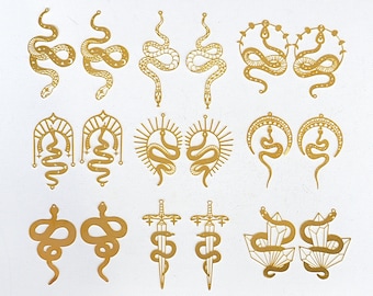 Snake Charms Raw Brass Earrings Kits ,Wholesale Earrings Findings Connectors, Making Jewelry Supplies Set - Sun Catcher (RHD010)