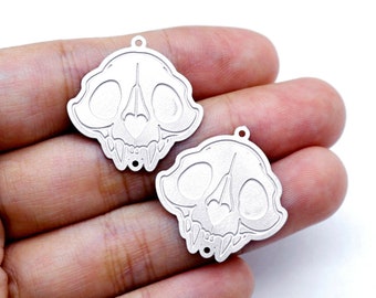 Skull Etched Stainless Steel Charms, Skull Corroded Charms, Stainless Steel Jewelry Supplies, DIY Necklace, Halloween Earrings (SSB729)