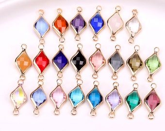 50pcs Diamond Shape Zircon Connector Charm, Glass Bracelet Earring Charms, Crystal Gemstone Earring Pendant Charm Wholesale (TR-157)