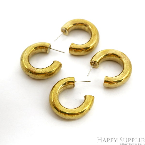 Brass C Open Hoop Earring Stud avec boucle - Brass C Hoop Earring Post - 316 Surgical Stainless Steel Stud - Bijoux (NZG375)