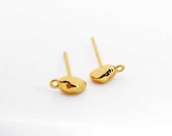 10pcs Round Ear Posts, Real Gold Plated Brass Geometric Earring Studs, Stud Earrings Connectors,Earring Findings, Jewelry Supplies (NZG506)