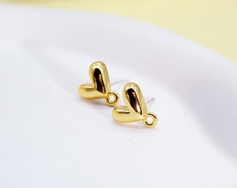 10pcs Gold Heart Earring Stud, Earring Connector, Love Earring Studs/Posts, Love Earrings, Jewelry Supplies (KE239)