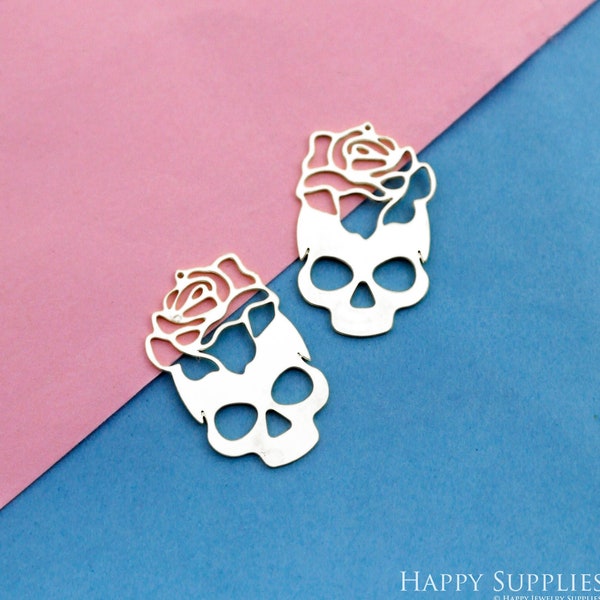 Stainless Steel Charms, Skull Pendants, Rose Findings, Necklace Pendants, Earrings, Jewelry Supplies, Halloween Charm (SSD2468)