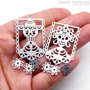 8pcs(1set) Dead Mexico Charms, Halloween Corroded Charms, Stainless Steel Pendants, DIY Necklace, Skull Earrings, Jewelry Supplies (SSB960)