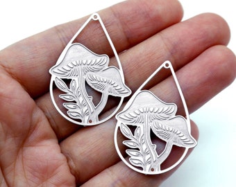 Mushroom Etched Stainless Steel Charms,Mushroom Brass Charms, Corroded Charms, Earrings Findings, Jewelry Supplies, Mushroom Charms (SSB676)