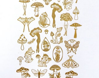 Brass Charms Mushroom Charms ,Brass Findings ,Raw Brass Pendent ,Moth Earrings Charm, Brass Connector,Making Jewelry Supplies(RHD011- 10pcs)