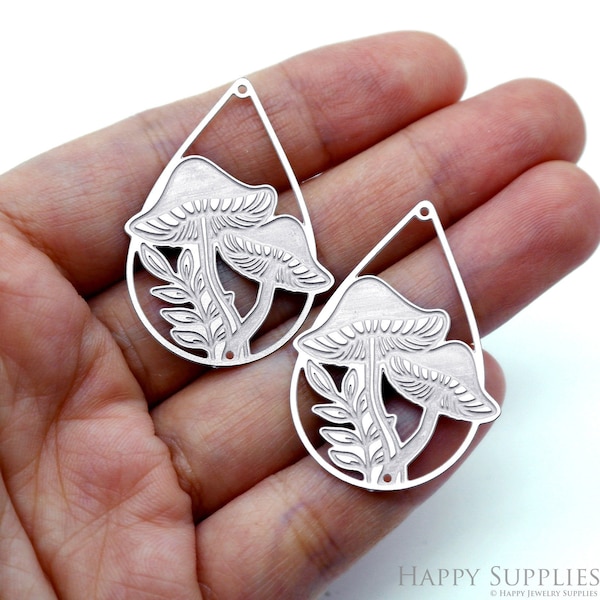 Mushroom Stainless Steel Charms, Mushroom Pendants, Stainless Steel Findings,Necklace Pendants, Earrings Charms, Jewelry Supplies (SSB676)