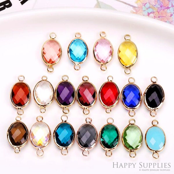 50pcs Oval Geometric Shape Zircon Connector Charm, Glass Bracelet Earring Charms, Crystal Gemstone Earring Pendant Charm Wholesale (TR-145)