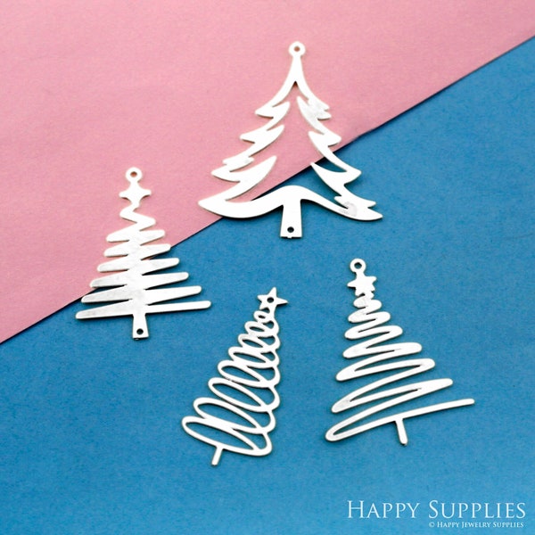 Christmas Tree Stainless Steel Charm, Tree Charms, Christmas Stainless Steel Jewelry Findings, Fit For DIY Necklace, Tree Earrings (SSD2458)