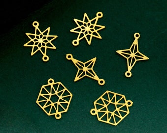 10pcs Raw Brass Charms, Star Pendants, Brass Findings, Necklace Pendants, Star Earrings Charms, Geometric Brass Charms (RD2385)