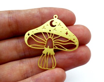 Brass Charms Mushroom Charms, Brass Findings, Raw Brass Pendants, Earrings Charms,  Brass Connectors, Making Jewelry Supplies (RD2150)