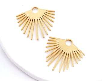 Raw Brass Sun Charms, Fan Earring Pendants, Earring Connectors, Sunflower Brass Findings, Necklace Pendant, Earrings Charm (NZG483)
