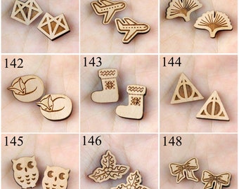 Animal Charms, Stud Earrings, Christmas Earrings Findings, Wood Pendant, Earring Stud Charm, Wooden Findings, Jewellery Supplies (SWC003)