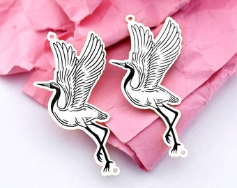 Stainless Steel Earring Charms, Engraved Charms, Crane Charms, Jewelry Supplies, Crane Earrings Charms, Necklace Pendants (ESD190)