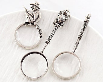 1pc 925 Sterling Silver Charms,  Bear Charms, Magnifying glass Pendants, Necklaces, Jewelry Supplies, Sorcerer Charms - 1 hole (AN06)