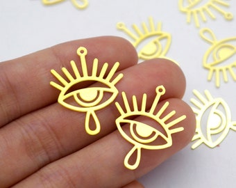 10pcs Raw Brass Eye Charms, Eye Geometry Necklace Charms Brass Findings, Eye Geometry Earrings Connectors (RD1965)