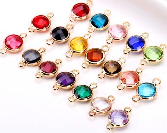 50pcs Round Geometric Shape Zircon Connector Charm, Glass Bracelet Earring Charms, Crystal Gemstone Earring Pendant Charm Wholesale (TR-144)