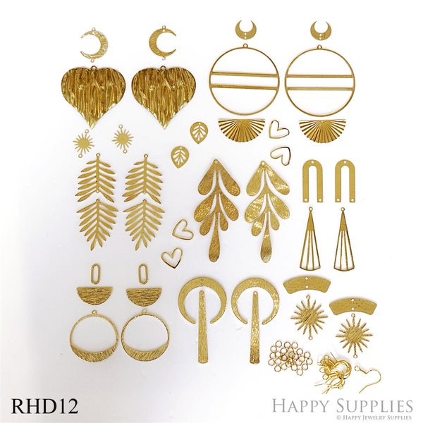 42 Pcs Bulk Charms Raw Brass Earring Charm, Wholesale Earring Findings,Earring Connector,Sun Catcher Pendant,Making Jewelry Supplies(RHD012)