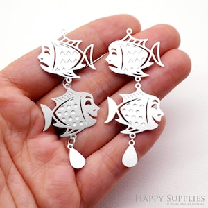 6pcs(1set)Etched Stainless Steel Fish Charms, Corroded Fish Pendant, Fish Charms,Jewelry Supplies,Earrings Findings (SSB1031)