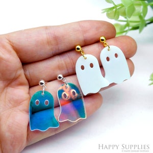 Halloween Earring Charms, Acrylic Ghost Earrings, Iridescent Ghost Pendants, Jewelry Making, Craft Earring DIY, Cute Ghost Earring (BAA427)