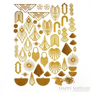 52Pcs Bulk Charms Raw Brass Earrings Kits, Wholesale Earrings Findings Connectors, Sun Catcher Pendants, Making Jewelry Supplies Set(RHD018)