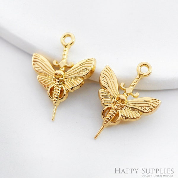 10Pcs Gold Moth Charm, Earrings Charms, Skull Earring Findings, Sword Charms, Earring Connectors, Necklace Pendant, Jewelry Supplies(NZG493)