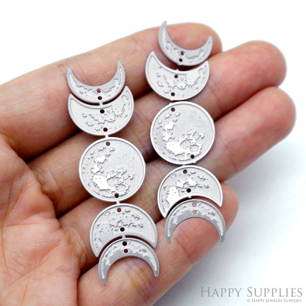 10pcs(1set) Moon Etched Stainless Steel Charms, Corroded Crescent Charms, Moon Phase Jewelry Supplies, DIY Necklace, Earrings (SSB770)