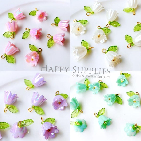 10pcs Mini Flowers Acrylic Charms, Flowers Stud Earrings, Orchid Earrings with connector, Earrtings Findings, Jewelry Supplies (TR-213)