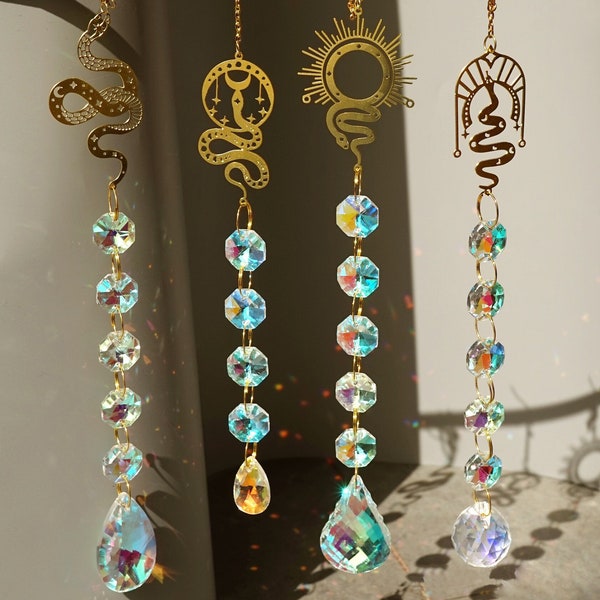 Crystal Sun catcher, Wind Chime, Rainbow Maker Boho Home Decor, Hanging Window Prism, Garden Charm Decor, Witchy Room Decor (TR-103)