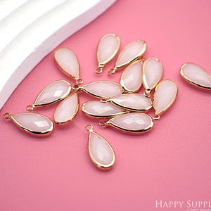 20pcs Gold Plated Teardrop Charm, Tiny Mini Glass Charm, Teardrop Birthstone Charm, White Teardrop, Quality Jewelry Supply (TR-152)