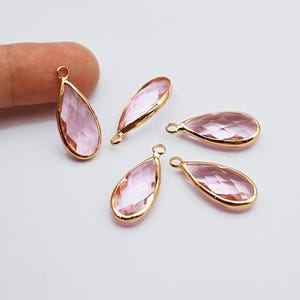 20pcs Gold Plated Teardrop Charm, Tiny Mini Glass Charm, Teardrop Birthstone Charm, Pink Teardrop, Quality Jewelry Supply (TR-152)