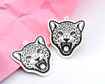Dijes de acero inoxidable para pendientes, dijes grabados, dijes de leopardo, artículos de joyería, dijes de leopardo para pendientes, colgantes para collares (ESD103)