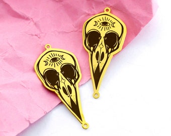 Brass Earring Charms, Engraved Charms, Skull Charms, Brass Jewelry Supplies, Earrings Charms, Necklace Pendants, Jewelry Supplies (ERD128)