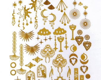 68Pcs Bulk Charms Raw Brass Earrings Kits, Wholesale Earrings Findings Connectors,Sun Catcher Pendants, Making Jewelry Supplies Set (RHD000)