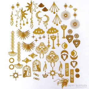 68Pcs Bulk Charms Raw Brass Earrings Kits, Wholesale Earrings Findings Connectors,Sun Catcher Pendants, Making Jewelry Supplies Set (RHD000)