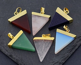 2pcs Golden Brass Triangle Gemstone Pendants for Necklace Making / Gemstone Charms Wholesale 36x26x4mm (GM001)