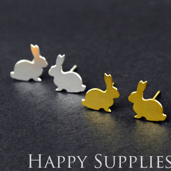 Nickel Free Cute Rabbit Earrings,Golden/Silver Rabbit Stud Earrings,Rabbit Earring Studs/Posts,Rabbit Animal Earrings,Happy Easter(ZEN022)
