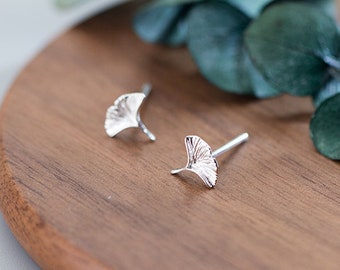 Stud Earrings,Sterling Silver Stud Earrings,Tiny Stud Earrings, Minimalist Earrings, Earrings Studs, Earring Findings,Ginkgo Earrings(ZE269)