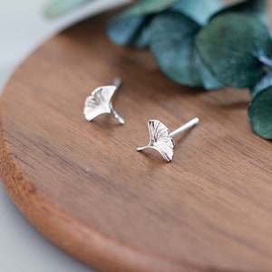 Stud Earrings,Sterling Silver Stud Earrings,Tiny Stud Earrings, Minimalist Earrings, Earrings Studs, Earring Findings,Ginkgo EarringsZE269 zdjęcie 1